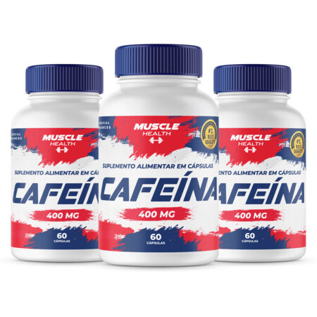 Kit 3 potes Cafeína Muscle Health 400mg - 60 Cápsulas